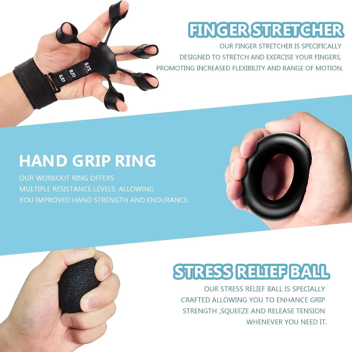 Grip Trainer Kit – Adjustable Hand Gripper, Finger Exercisers, Stress Ball & Forearm Ring for Strength Training