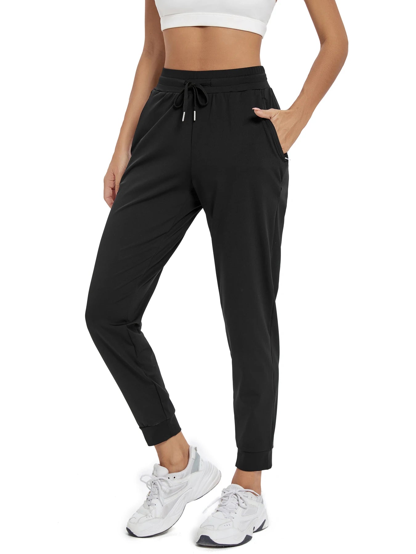 High-waisted women's joggers with pockets for workouts, yoga, or lounging.