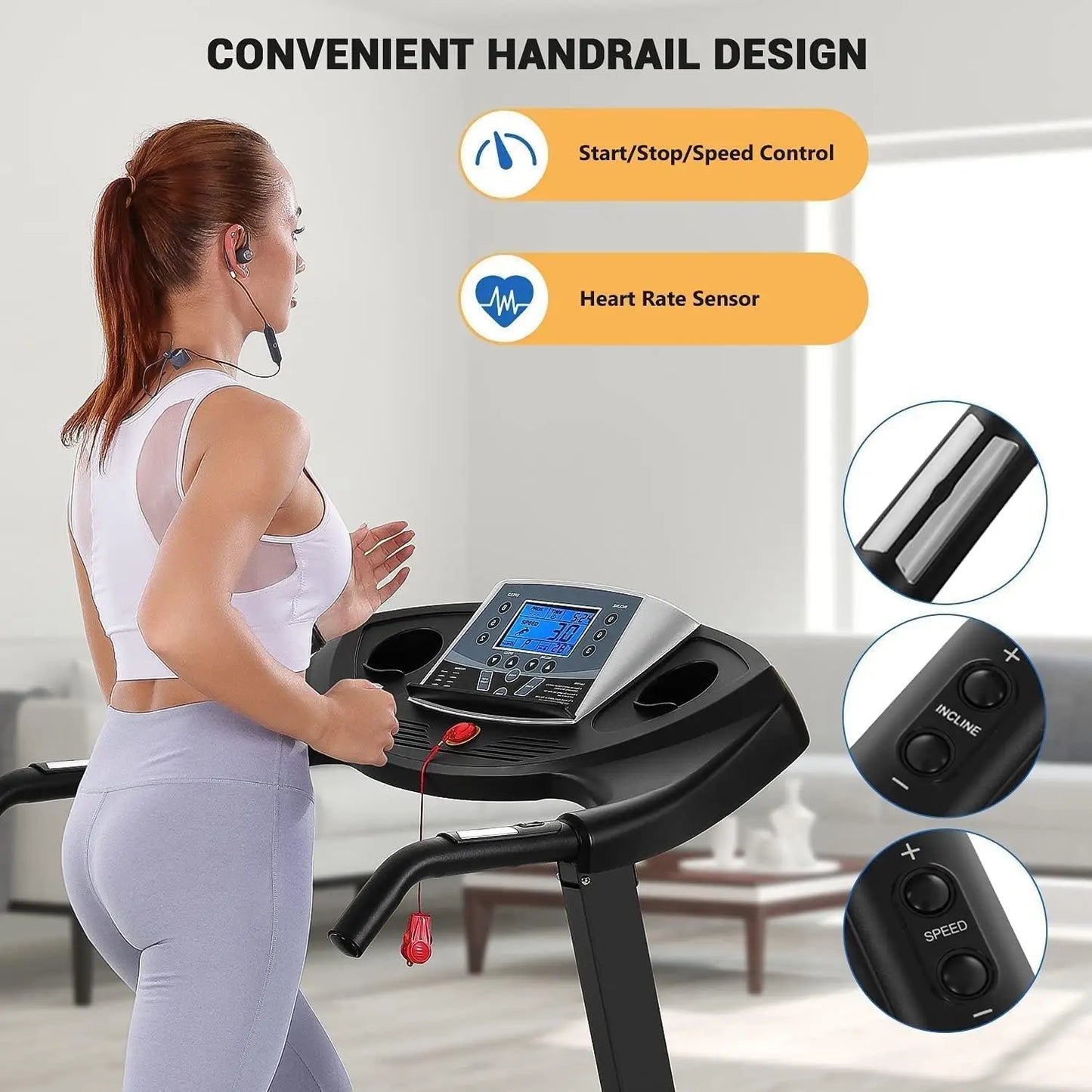 Auto-Incline Folding Treadmill: 2.5HP, 8.5 MPH, 17" Wide, 15 Programs