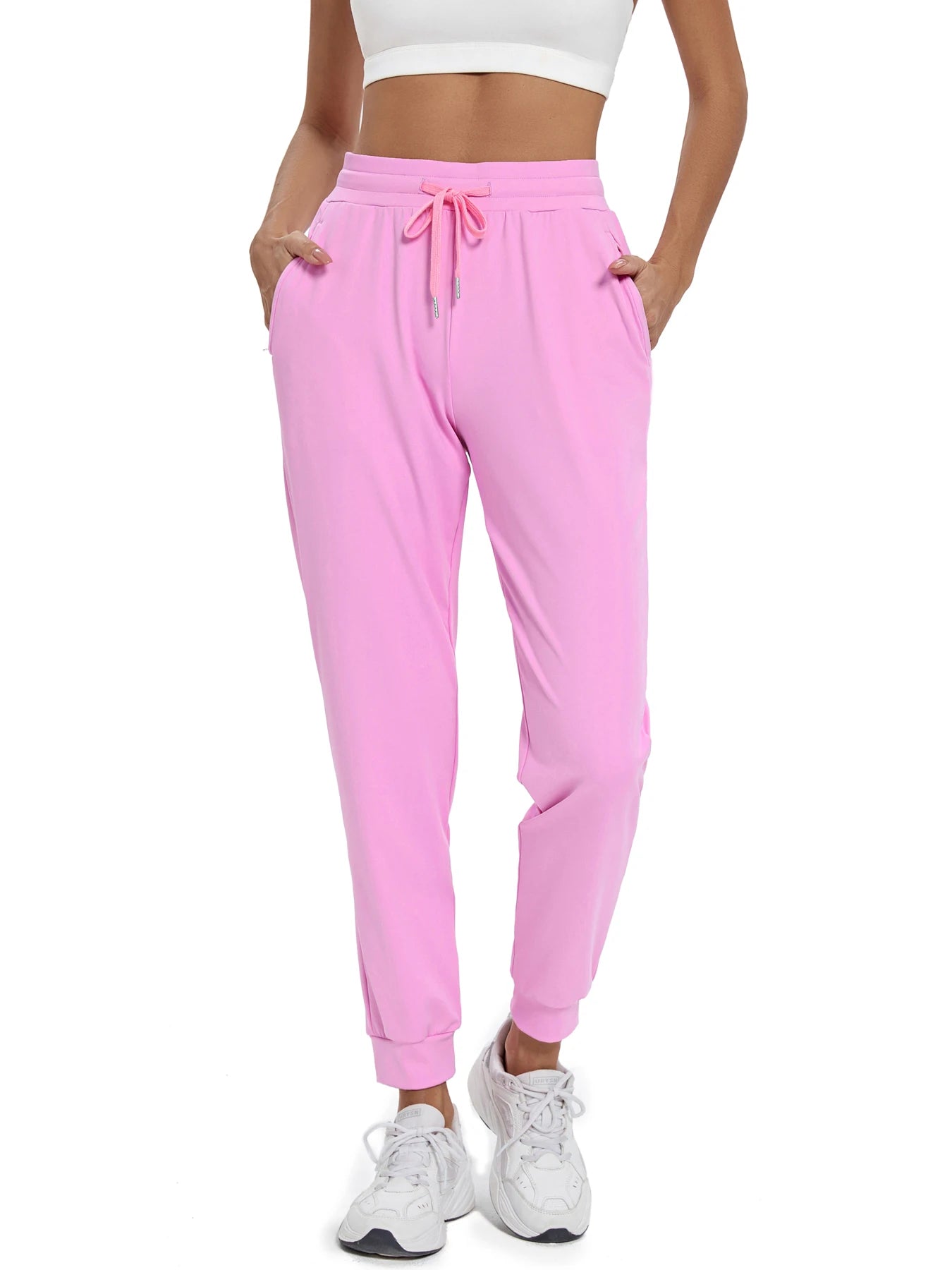 High-waisted women's joggers with pockets for workouts, yoga, or lounging.