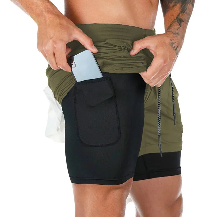 Men’s 2-in-1 Quick-Dry Running Shorts – Workout, Gym, Beachwear