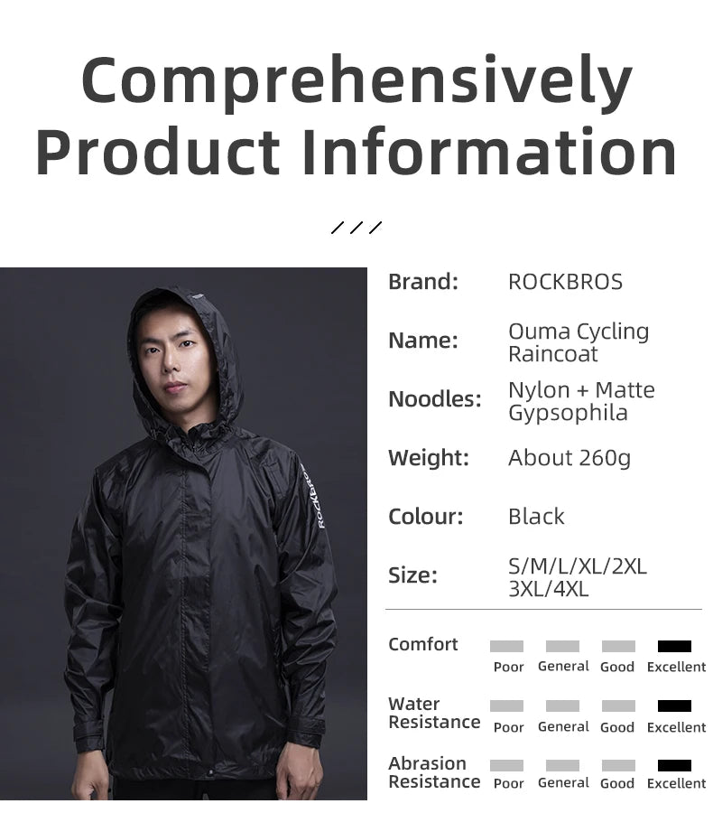 ROCKBROS Men’s Waterproof Cycling Rain Jacket – Breathable, Reflective Hooded Windbreaker (European Sizing)