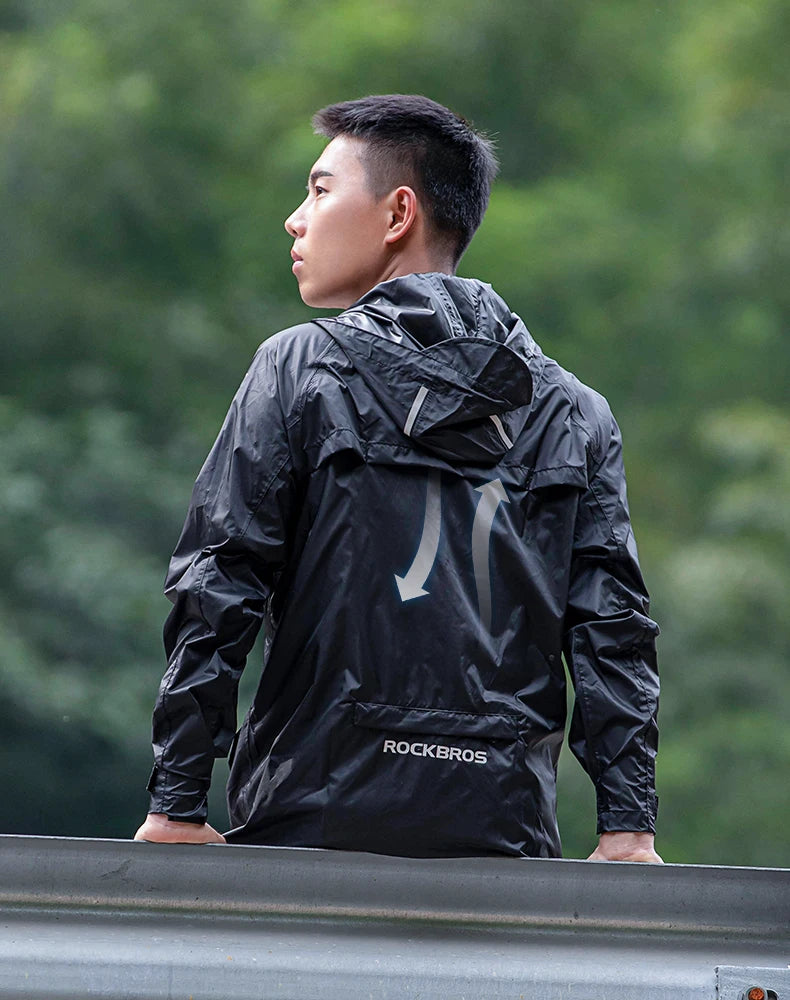 ROCKBROS Men’s Waterproof Cycling Rain Jacket – Breathable, Reflective Hooded Windbreaker (European Sizing)