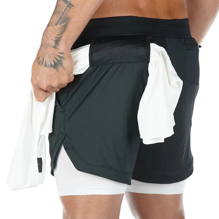 Men’s 2-in-1 Quick-Dry Running Shorts – Workout, Gym, Beachwear