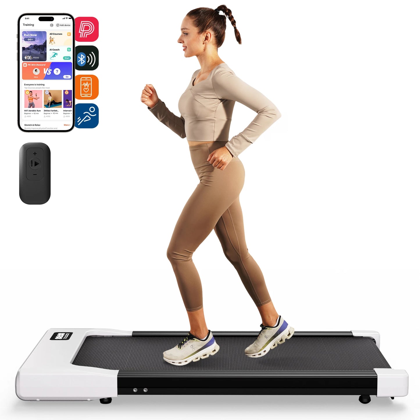 Under desk treadmill: 2.5HP motor, remote, LED display. Home/office.