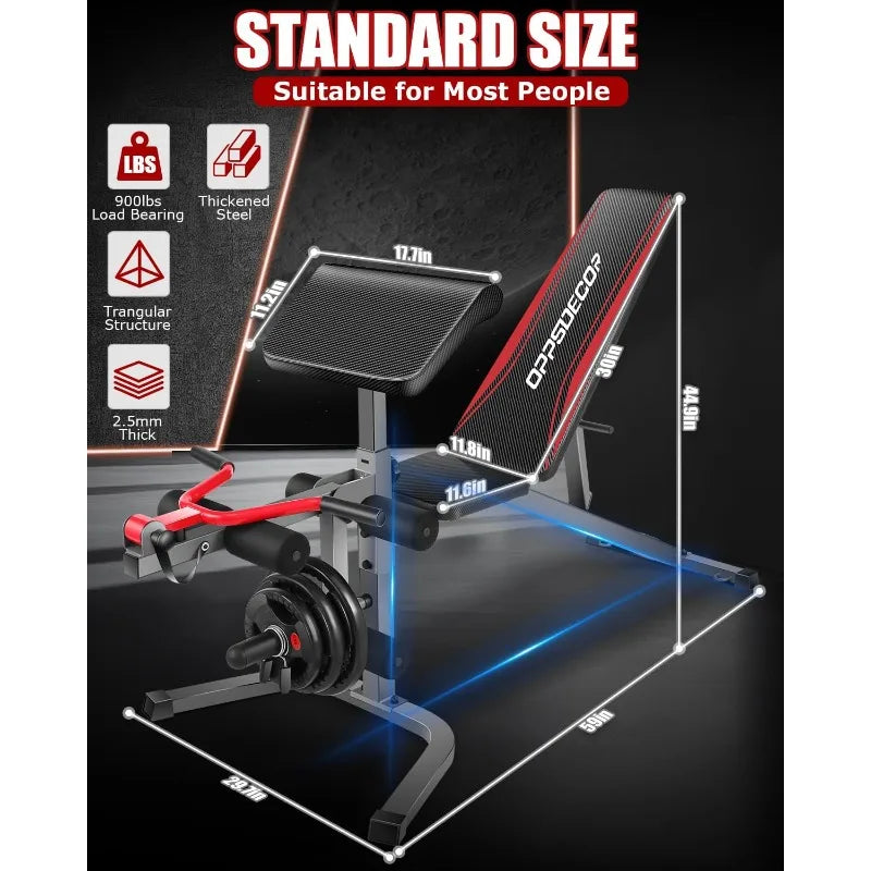 Adjustable Weight Bench Press Set with Leg Extension/Curl - Heavy-Duty Home Gym