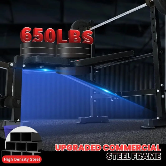 1500LBS Adjustable 6-in-1 Weight Bench Set: Leg Extension, Preacher Curl, Bench Press, & Barbell Rack with Safety Catches