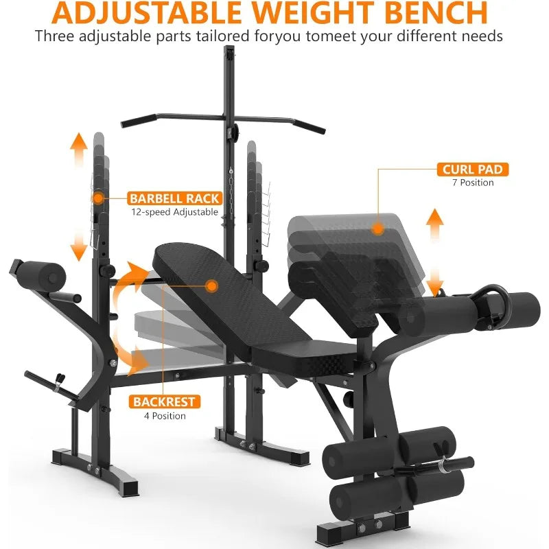 600lb Adjustable 6-in-1 Weight Bench: Full Body Workout with Leg Extension/Curl.