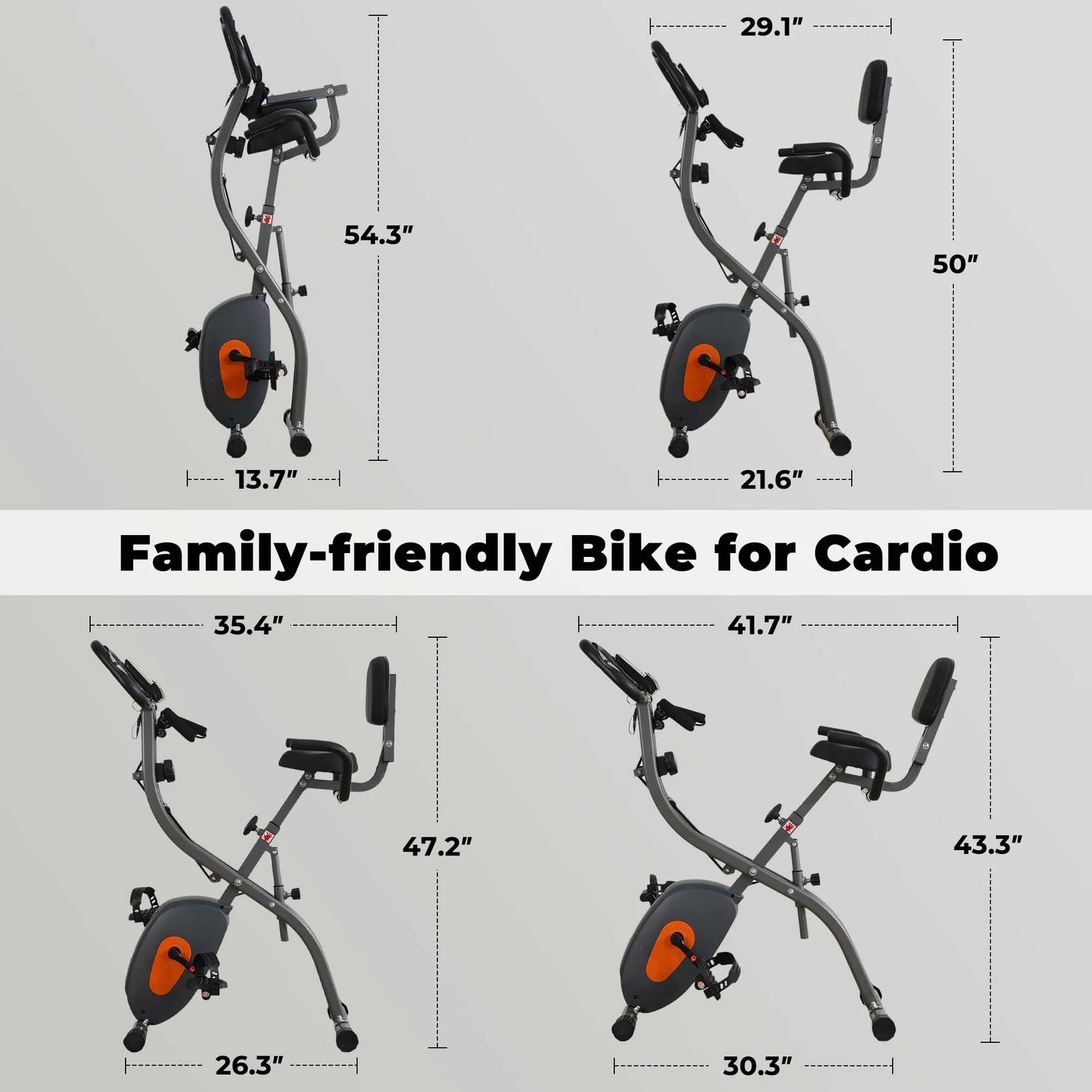 Folding exercise bike with LCD monitor, pulse sensor, recumbent seat, and arm resistance bands for indoor use