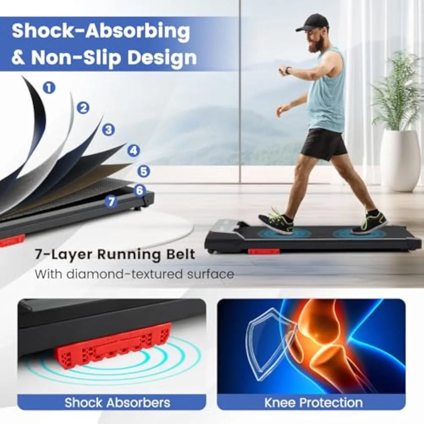 340lbs Under Desk Walking Pad Treadmill with Remote, App Control, LED Display, Built-in Wheels, and No Assembly Required
