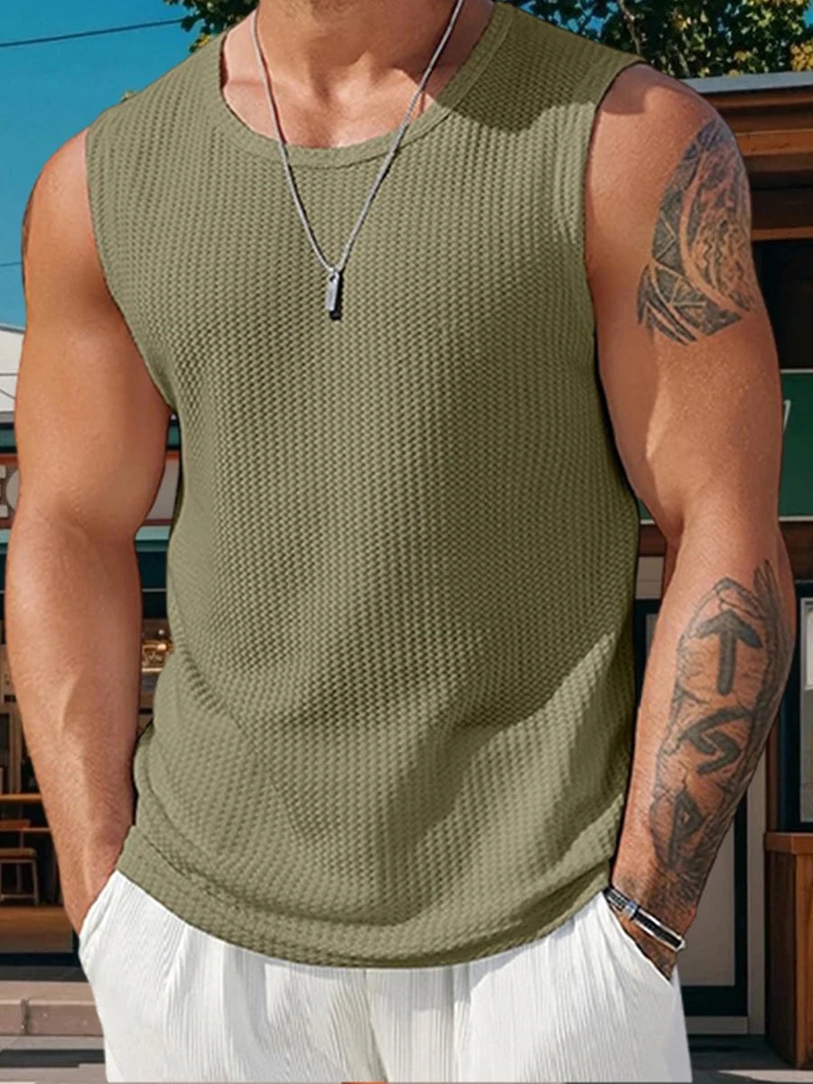 Men’s Ribbed Knit Tank Tops – Solid Color Sleeveless Workout Shirts