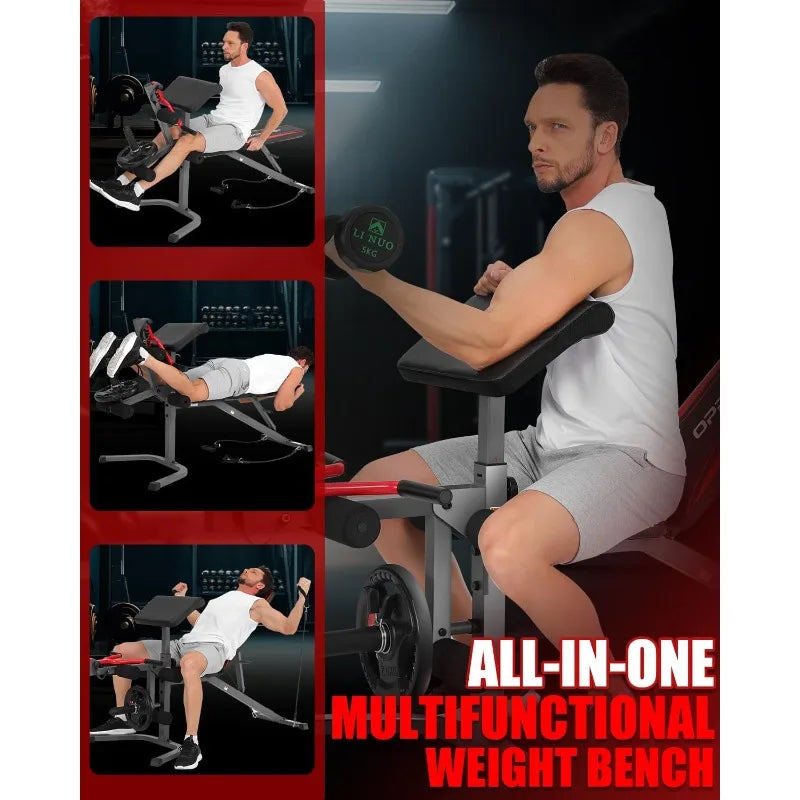 Adjustable Weight Bench Press Set with Leg Extension/Curl - Heavy-Duty Home Gym