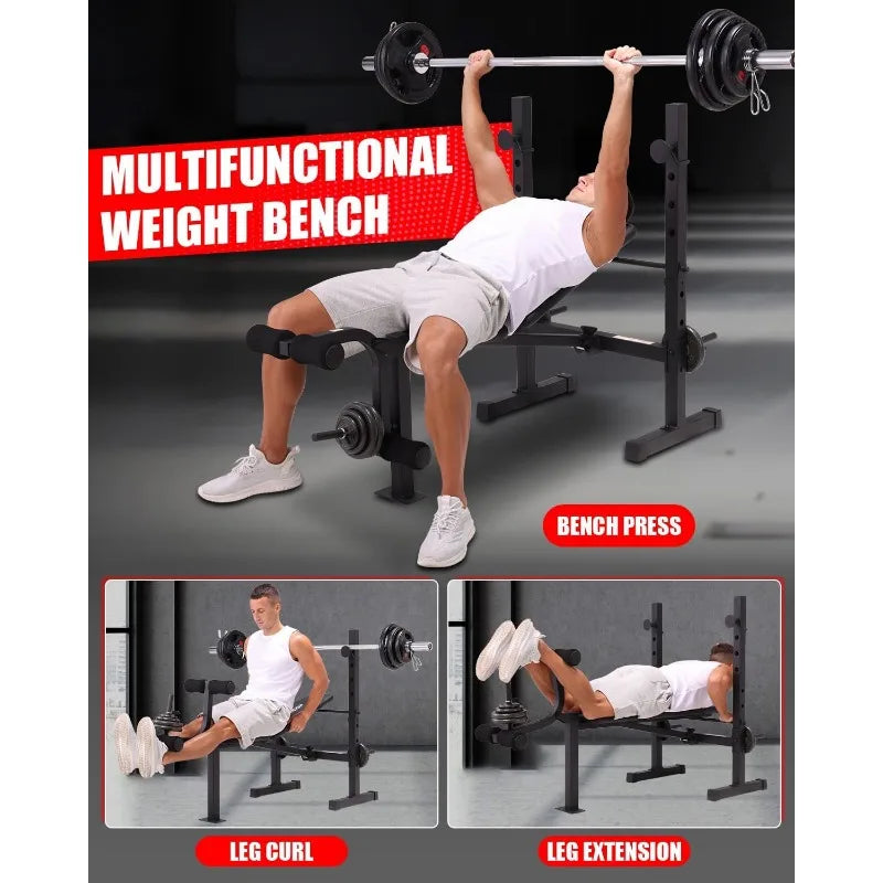 OPPSDECOR Adjustable Weight Bench Set with Squat Rack and Leg Extension/Curl for Home Gym