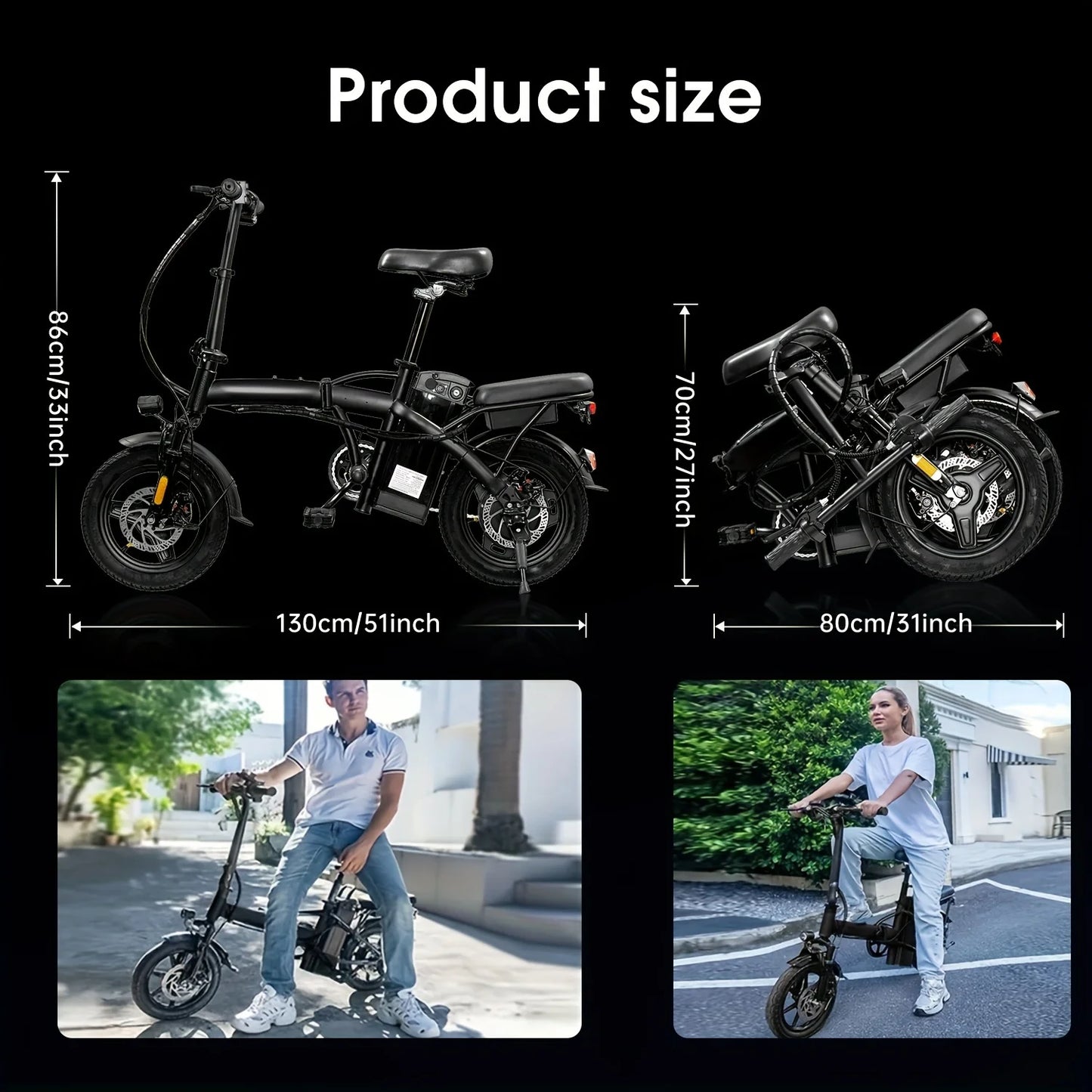 Adult folding basket electric bicycle, 400W high-speed 48V detachable battery, 14 inch front and rear double brake electric bicy