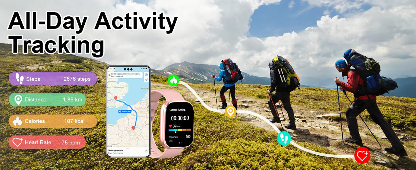 1.91" Smartwatch (Answer/Make Call), IP68 Waterproof, Fitness Tracker, 110+ Sport Modes, Heart Rate and Sleep Monit