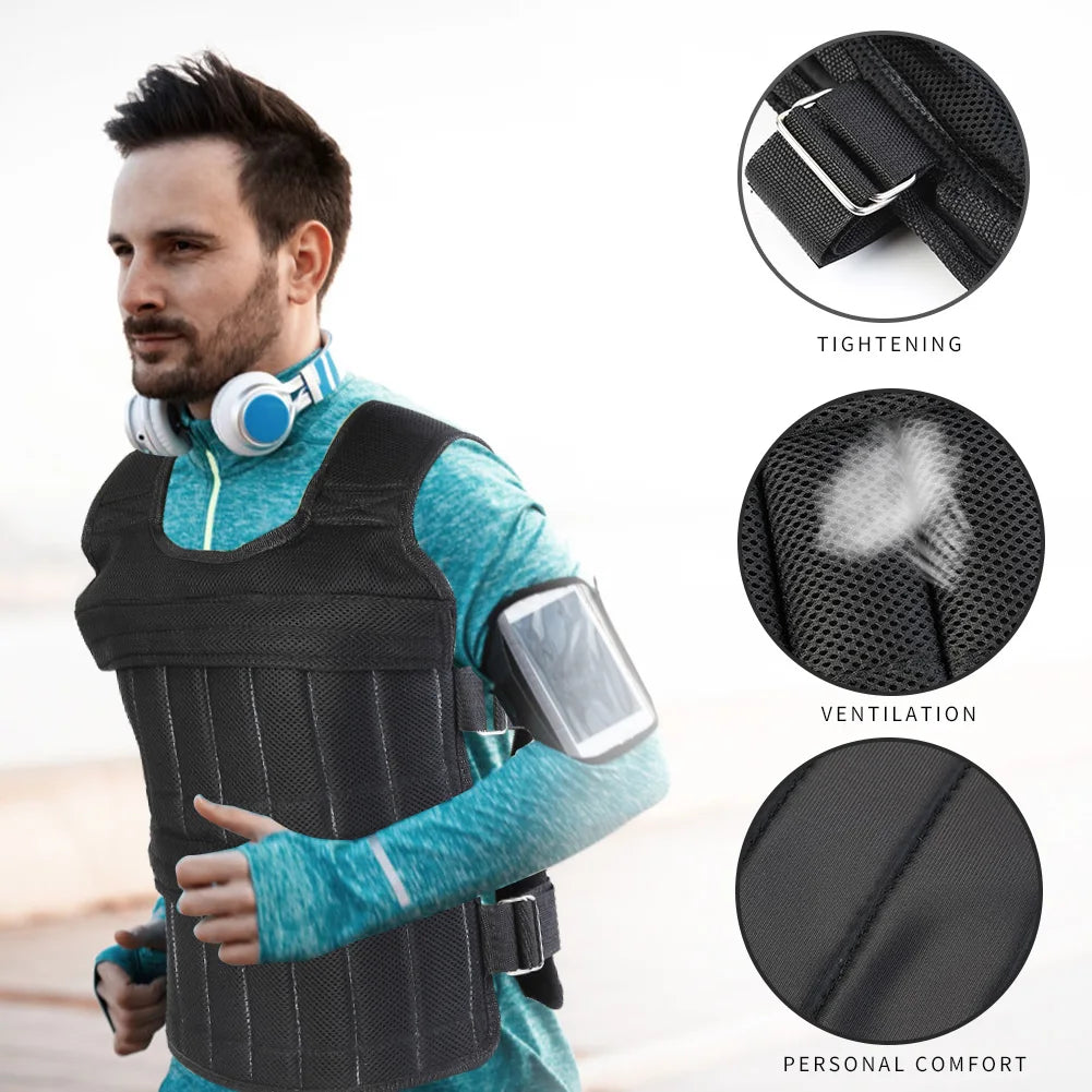Adjustable Sand Weight Vest for Running, Training, Fitness (3-50kg)