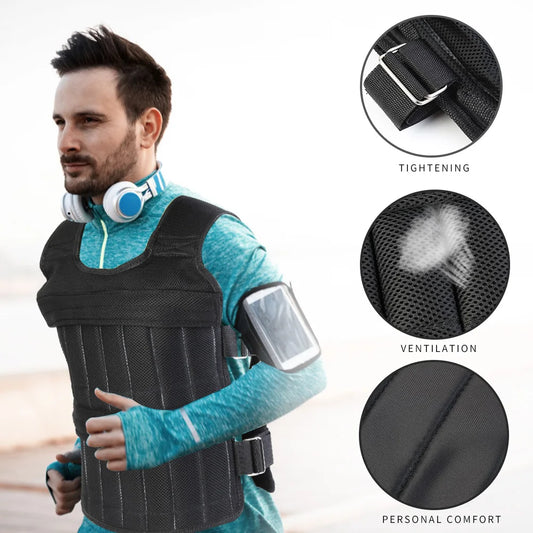 Adjustable Sand Weight Vest for Running, Training, Fitness (3-50kg)