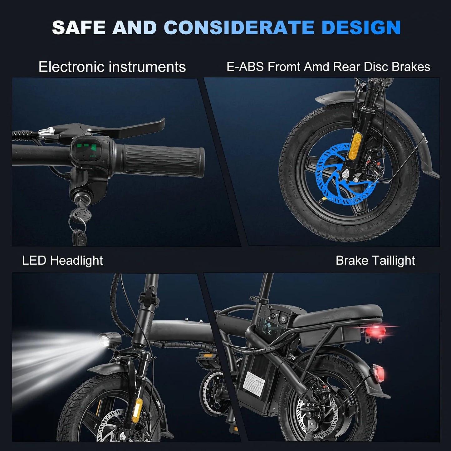 Adult folding basket electric bicycle, 400W high-speed 48V detachable battery, 14 inch front and rear double brake electric bicy
