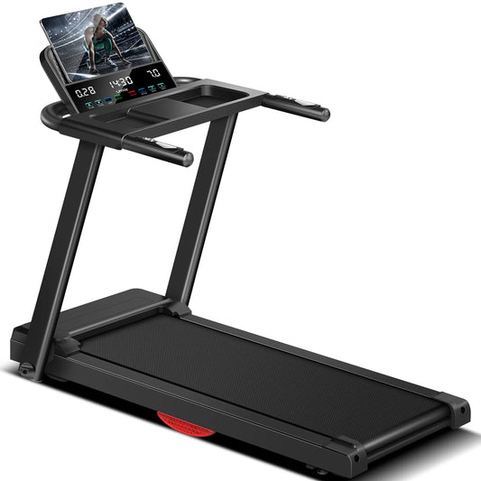 3.0HP Brushless Folding Treadmill | 300 lb Capacity | Heart Rate Monitor & Dual Shock Absorption | Cup/Phone Holder | Quiet Operation