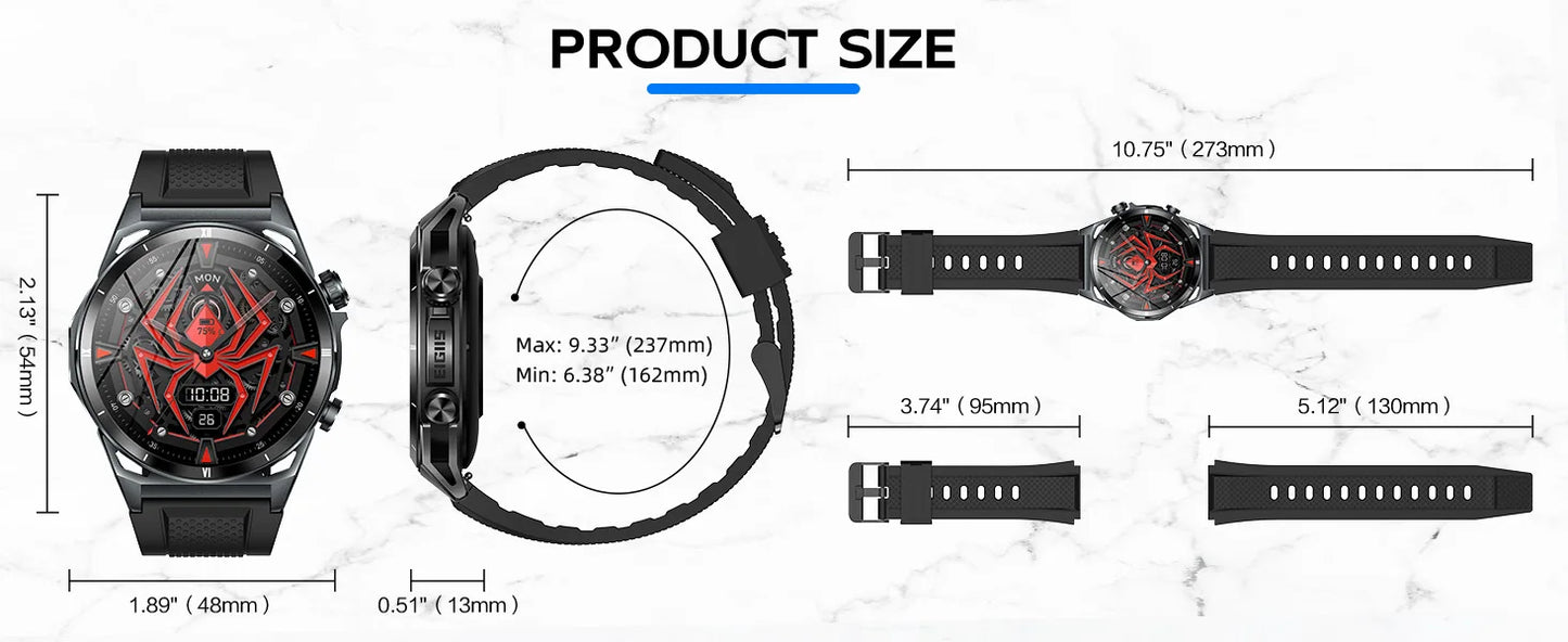 New Smart Watch KE6 1.43" AMOLED Display Men Black Sports Watch, KE Series Bluetooth, Call Health Monitor, IP68 Waterproof
