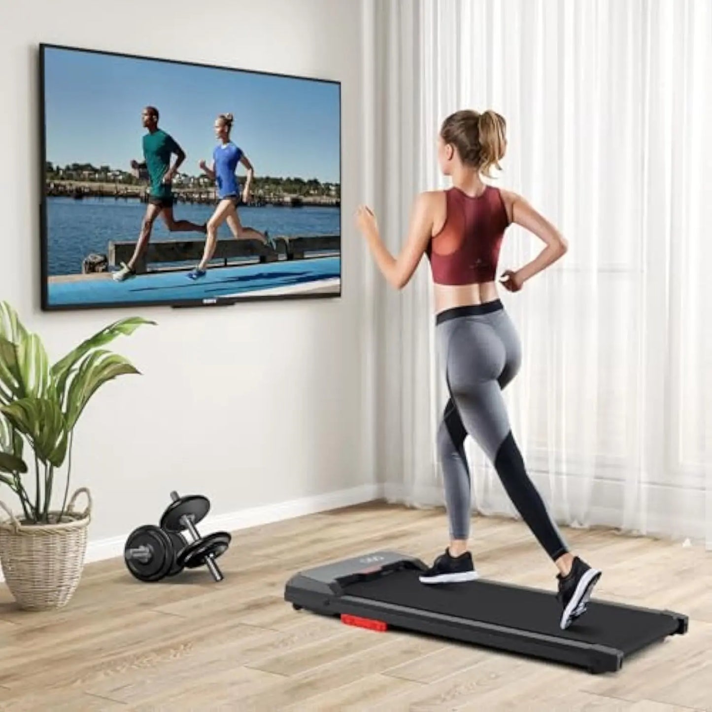 340lbs Under Desk Walking Pad Treadmill with Remote, App Control, LED Display, Built-in Wheels, and No Assembly Required