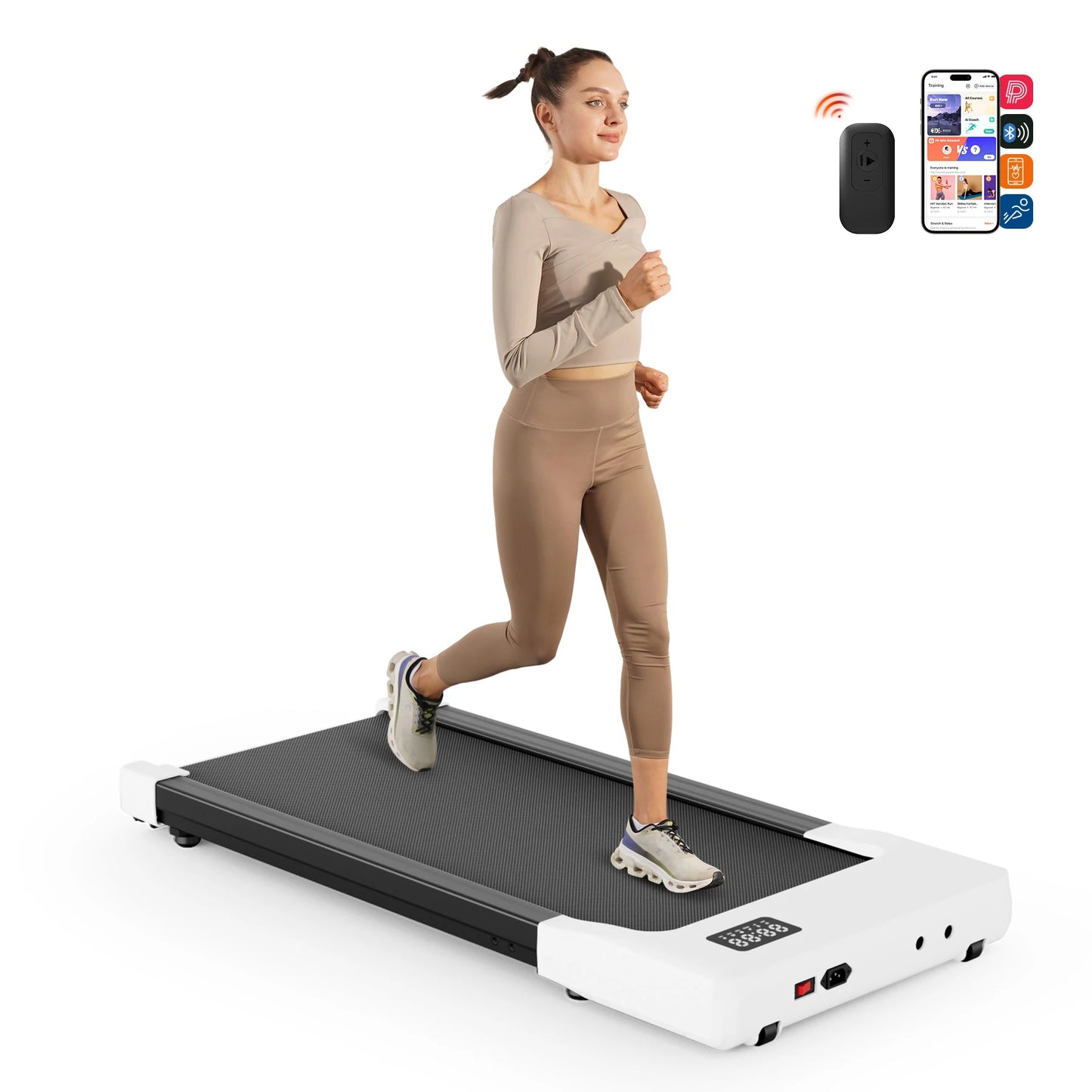 Under desk treadmill: 2.5HP motor, remote, LED display. Home/office.