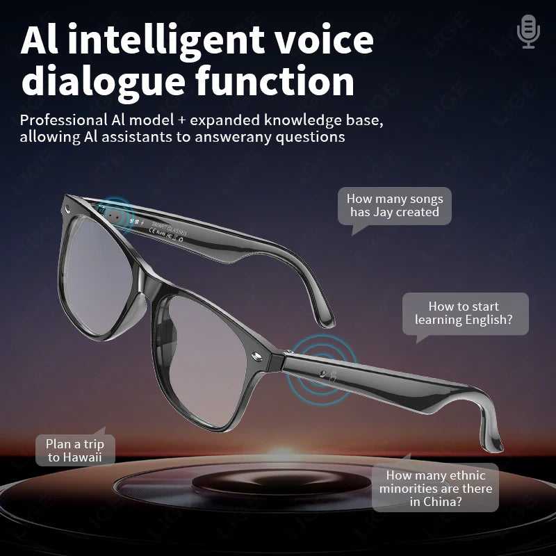 Smart Glasses: Wireless Bluetooth with Mic, Speakers, Touch Control, Voice Assistant & Translation.