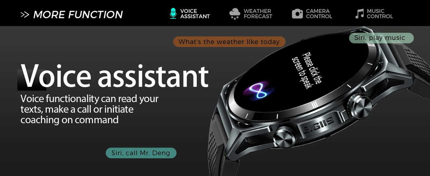 New Smart Watch KE6 1.43" AMOLED Display Men Black Sports Watch, KE Series Bluetooth, Call Health Monitor, IP68 Waterproof