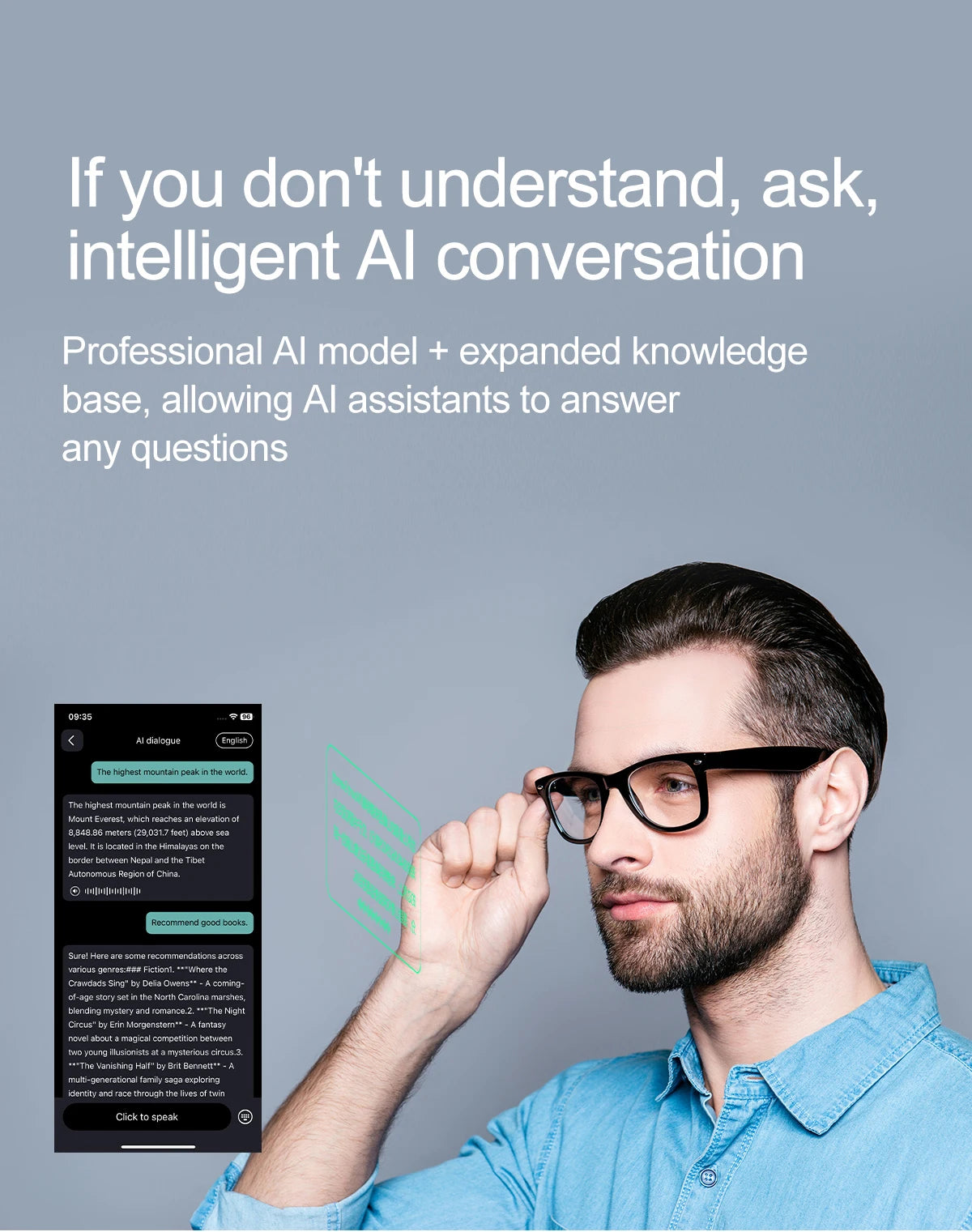 Smart Glasses: Wireless Bluetooth with Mic, Speakers, Touch Control, Voice Assistant & Translation.