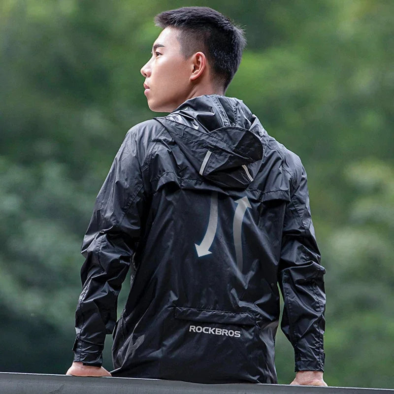 ROCKBROS Men’s Waterproof Cycling Rain Jacket – Breathable, Reflective Hooded Windbreaker (European Sizing)