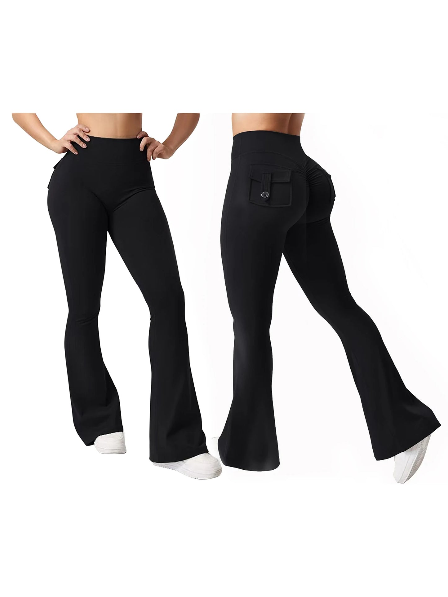 Women s High Waist Yoga Leggings with Pockets, Tummy Control Workout Running Pants, Stretchy Booty Leggings