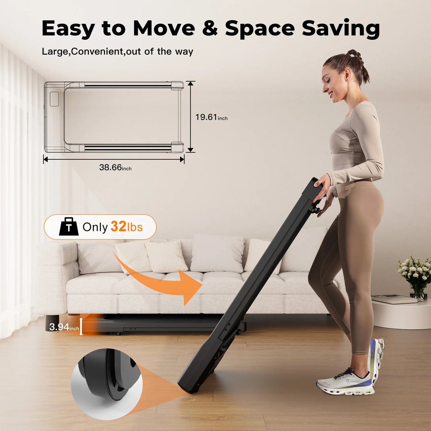 Under desk treadmill: 2.5HP motor, remote, LED display. Home/office.