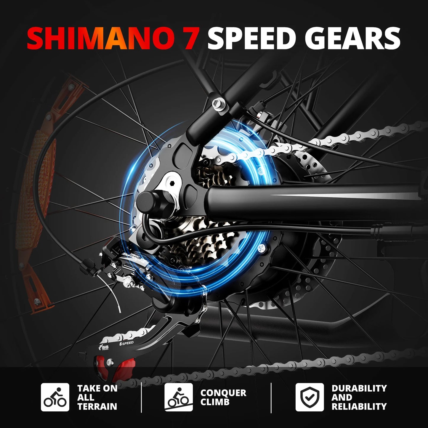 EB26 Electric Bike: 26" Fat Tire Mountain E-Bike, 1500W Peak Motor.