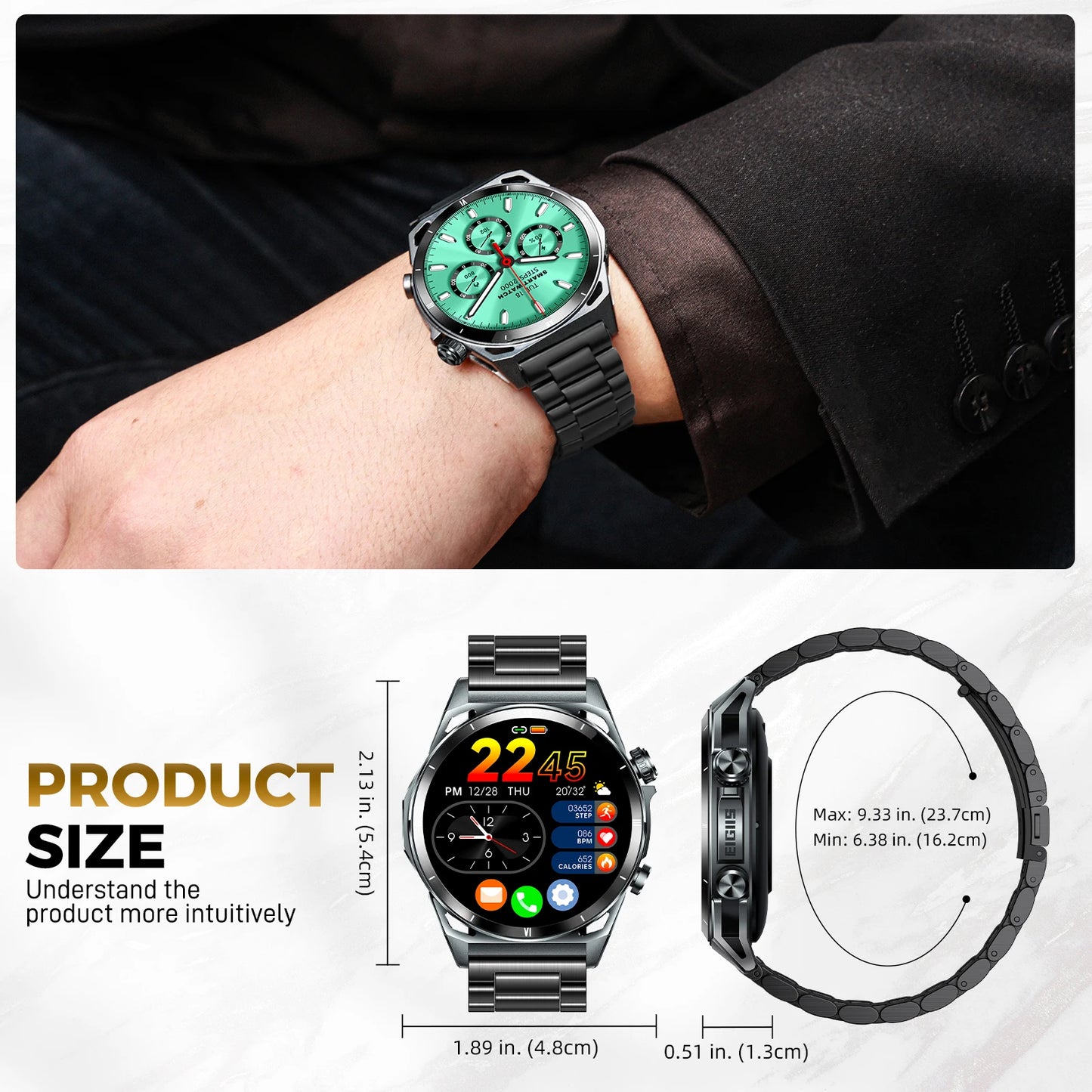 New Smart Watch KE6 1.43" AMOLED Display Men Black Sports Watch, KE Series Bluetooth, Call Health Monitor, IP68 Waterproof
