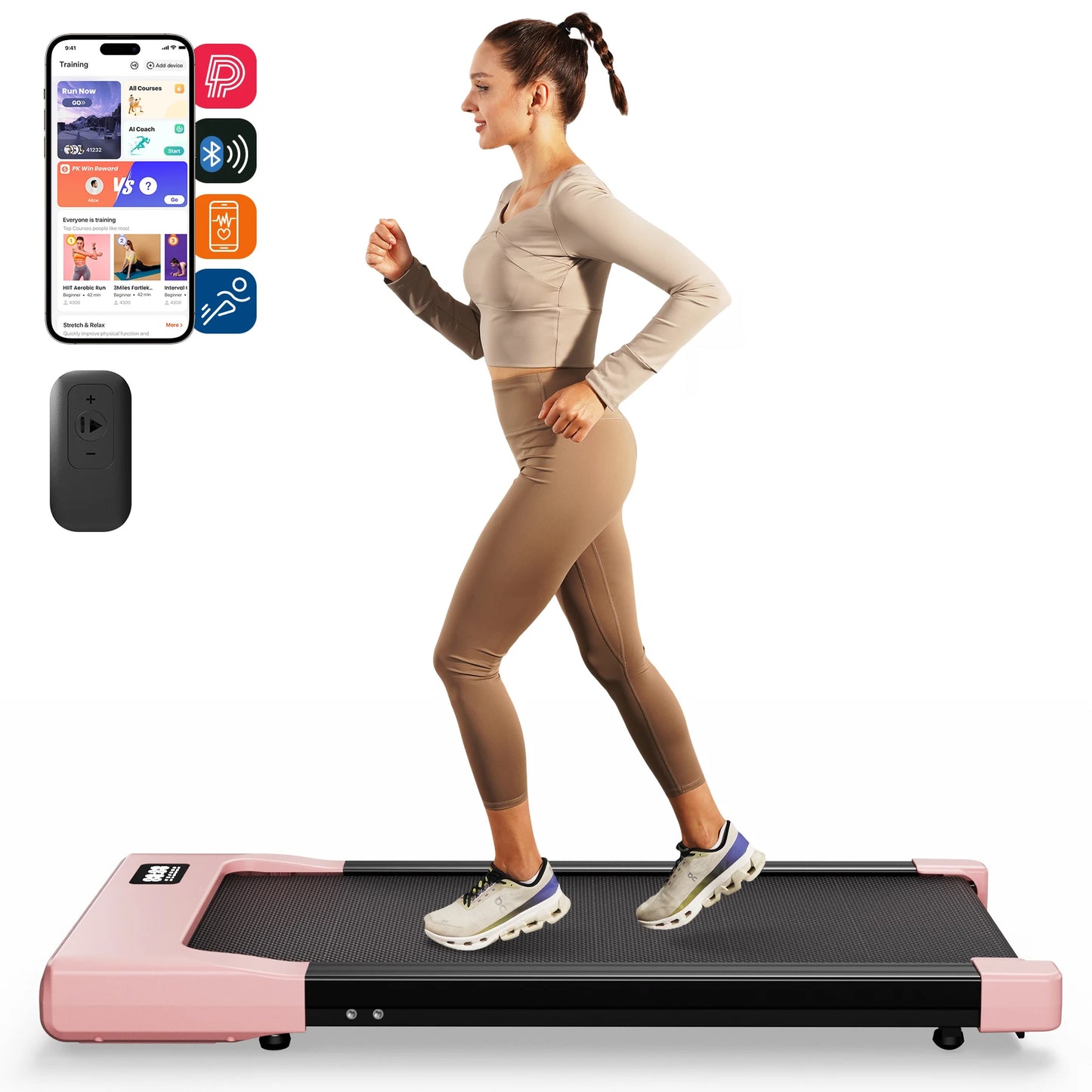 Under desk treadmill: 2.5HP motor, remote, LED display. Home/office.