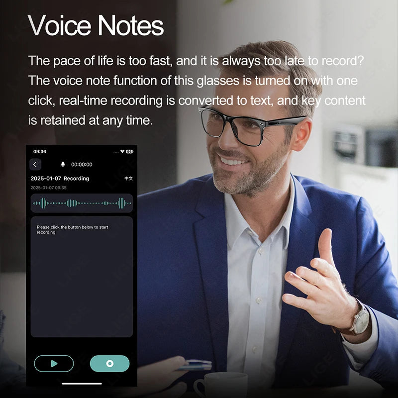 Smart Glasses: Wireless Bluetooth with Mic, Speakers, Touch Control, Voice Assistant & Translation.
