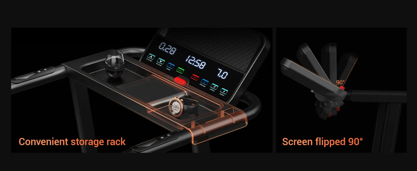 3.0HP Brushless Folding Treadmill | 300 lb Capacity | Heart Rate Monitor & Dual Shock Absorption | Cup/Phone Holder | Quiet Operation