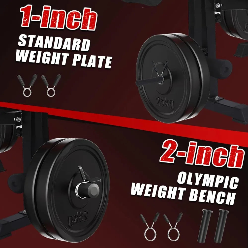 1500LBS Olympic Weight Bench Set with Leg Extension/Curl, Preacher Curl, and Barbell Rack.