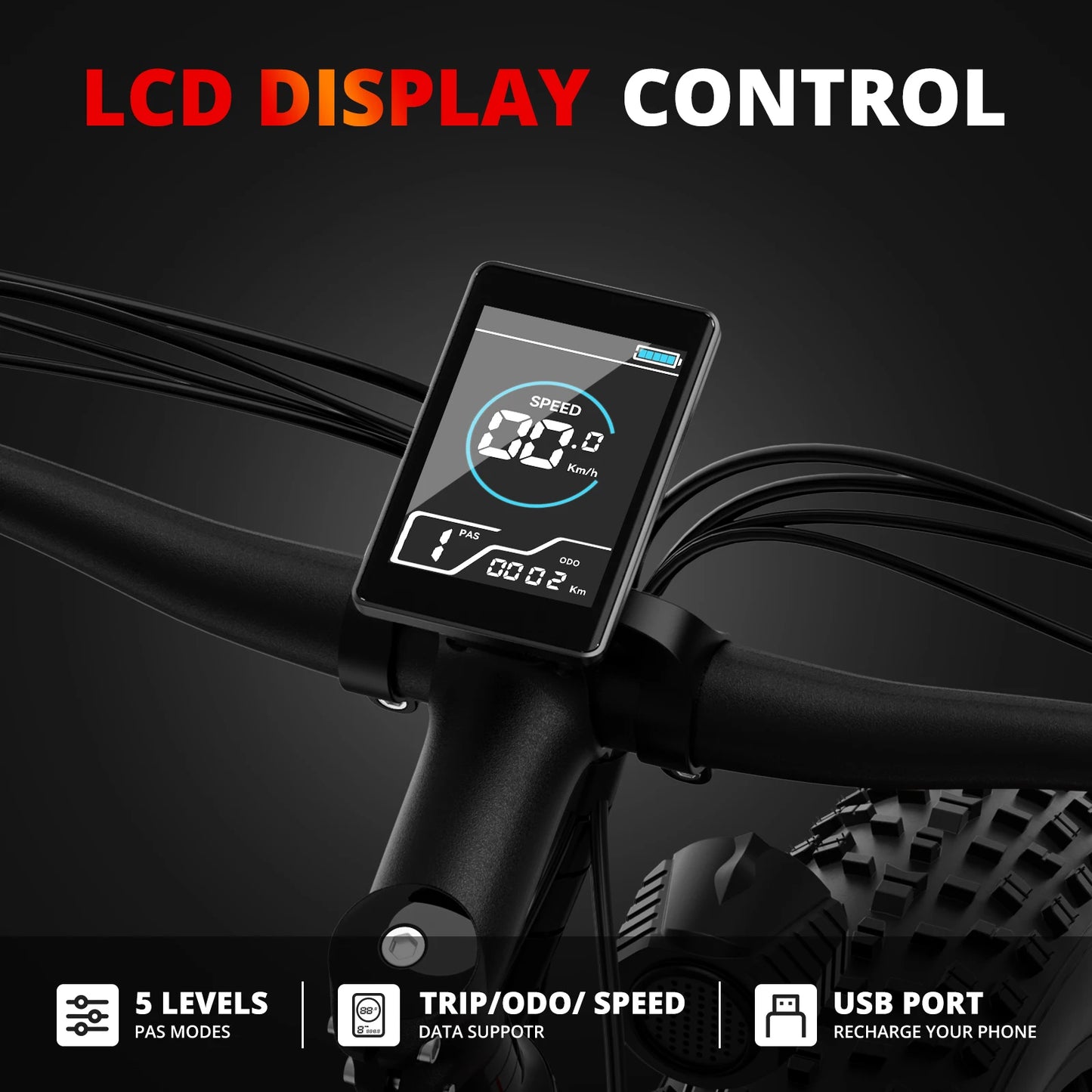 EB26 Electric Bike: 26" Fat Tire Mountain E-Bike, 1500W Peak Motor.