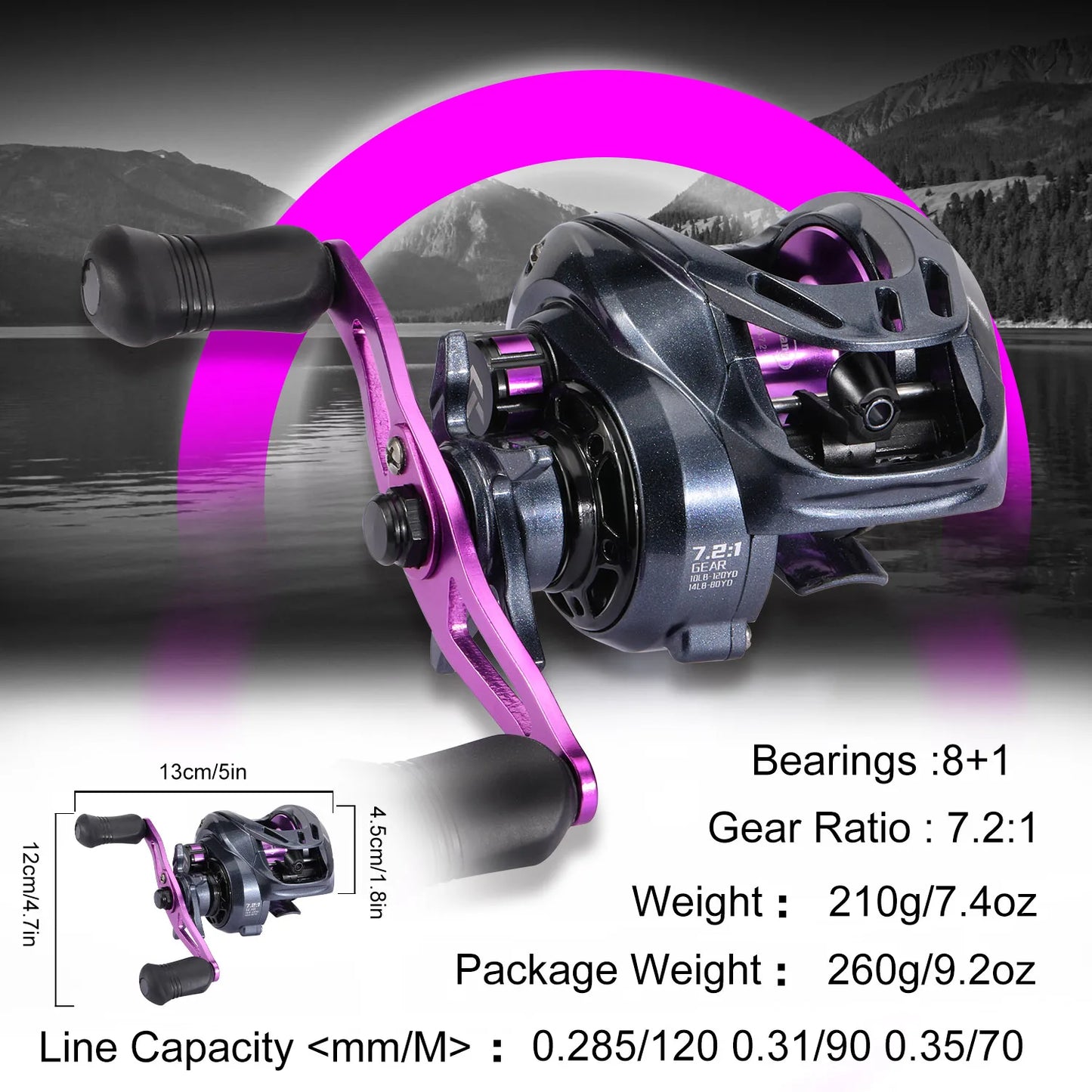 Baitcasting Fishing Reel – 7.2:1 Gear Ratio, Max Drag 8kg