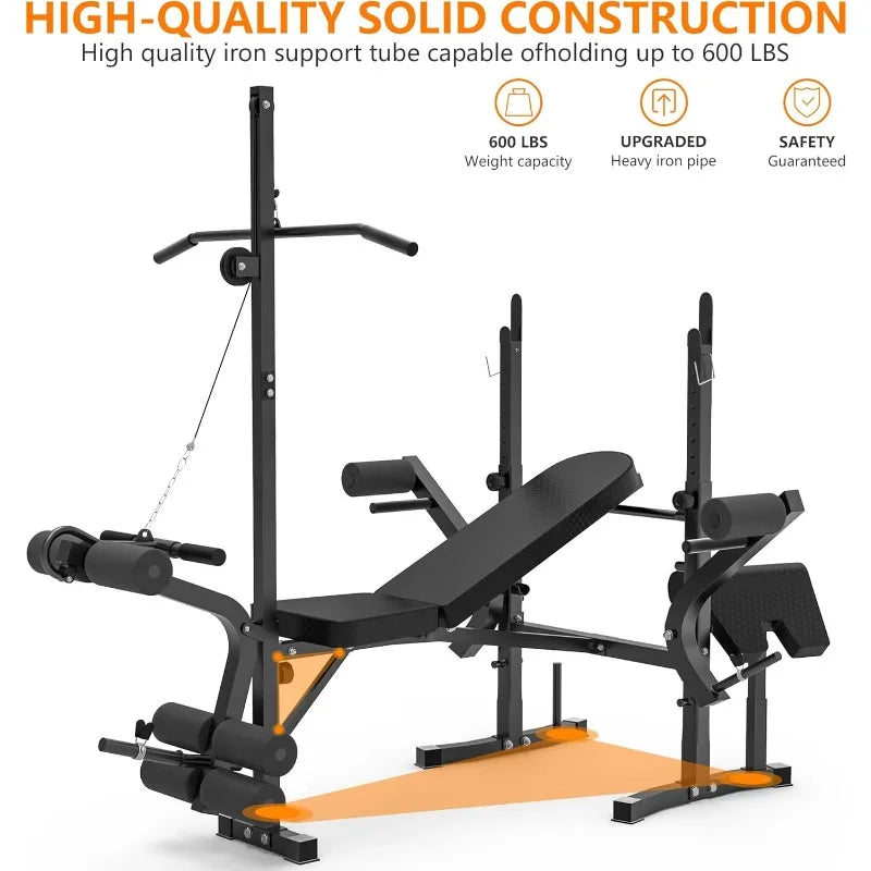 600lb Adjustable 6-in-1 Weight Bench: Full Body Workout with Leg Extension/Curl.