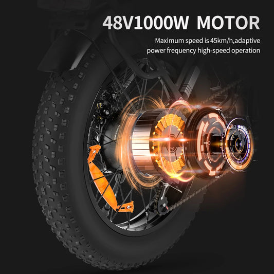 1000W Folding Electric Bike – 48V 15Ah Fat Tire E-Bike, 20-Inch Mountain Bicycle (Ships from US)