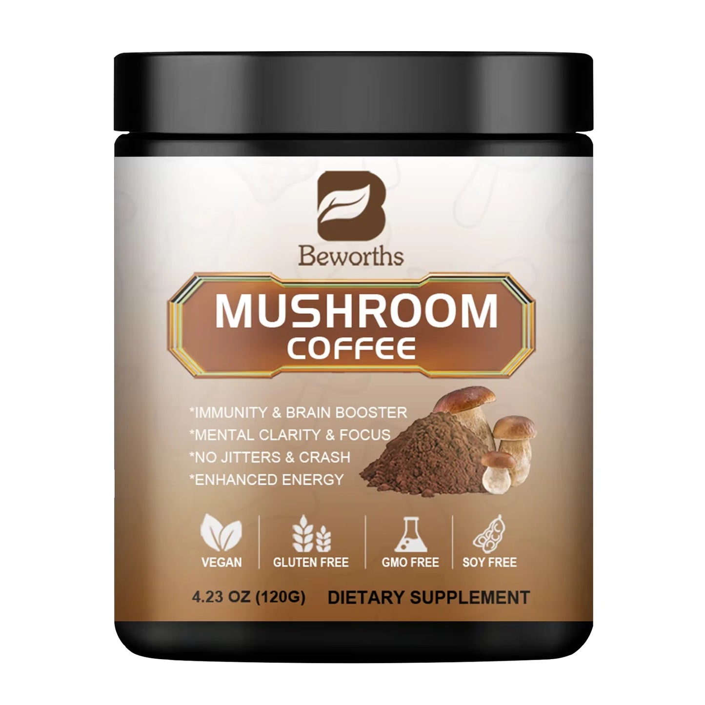 BWEORTHS Mushroom Coffee 120G for Immunity and Focus Health Boost Memory Non-GMO, Gluten-Free 1 Spoonful Per Day