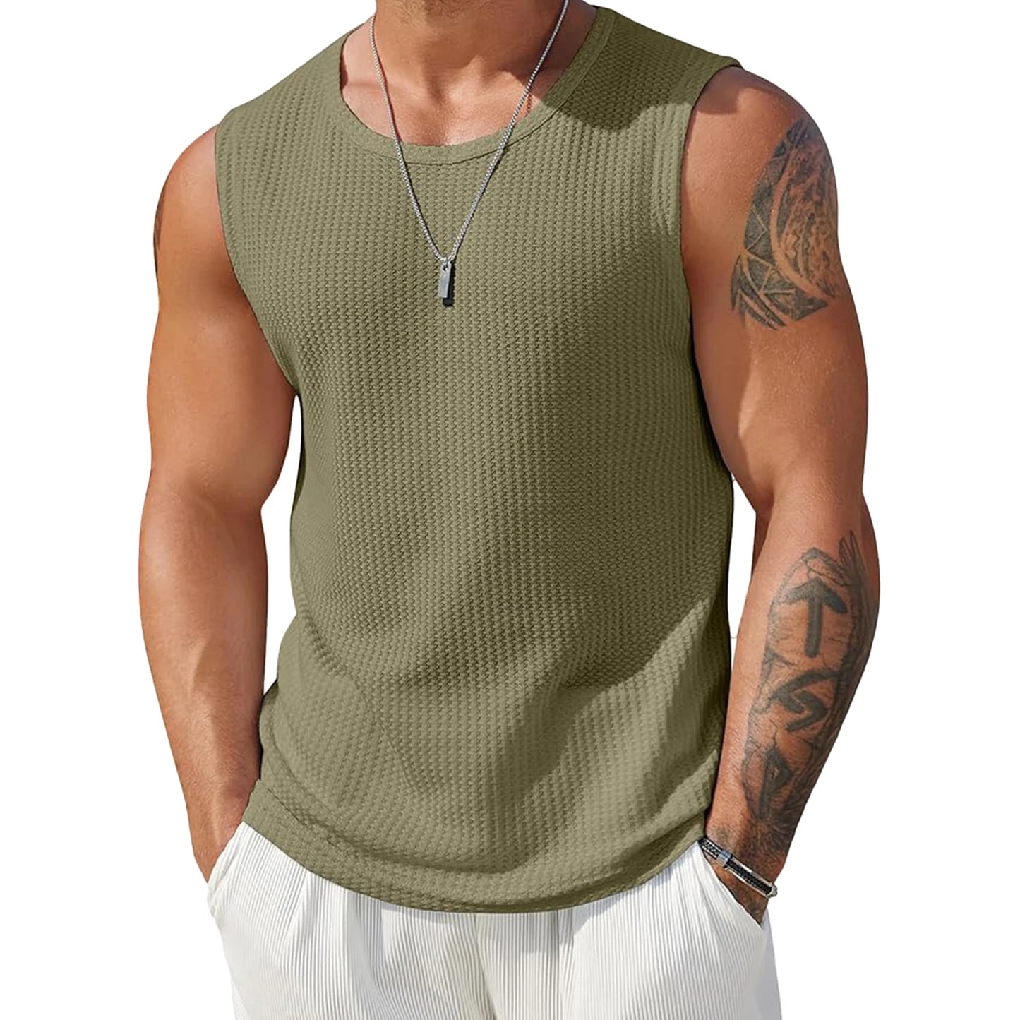 Men’s Ribbed Knit Tank Tops – Solid Color Sleeveless Workout Shirts