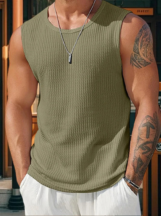 Men’s Ribbed Knit Tank Tops – Solid Color Sleeveless Workout Shirts