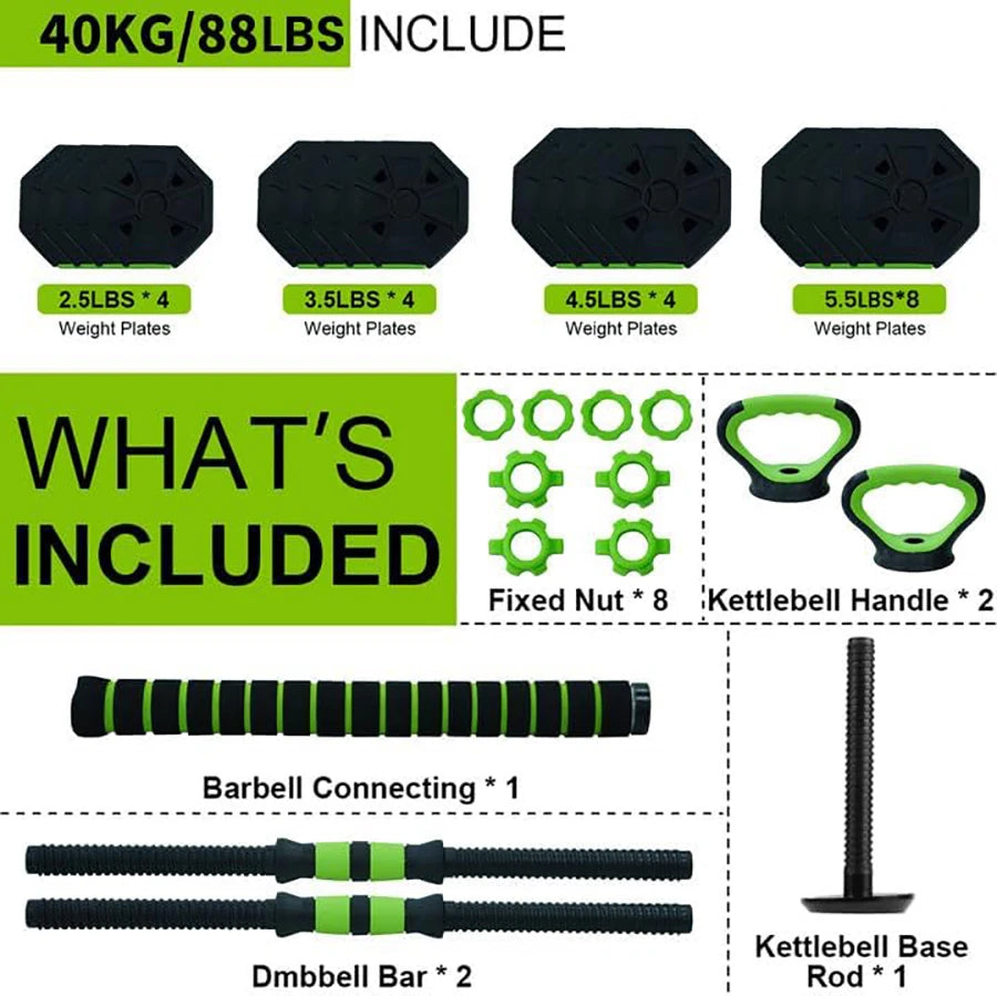 4-in-1 Adjustable Kettlebell & Dumbbell Set – 66lbs/88lbs Home Gym Weight Kit with Barbell & Push-Up Stand Functions