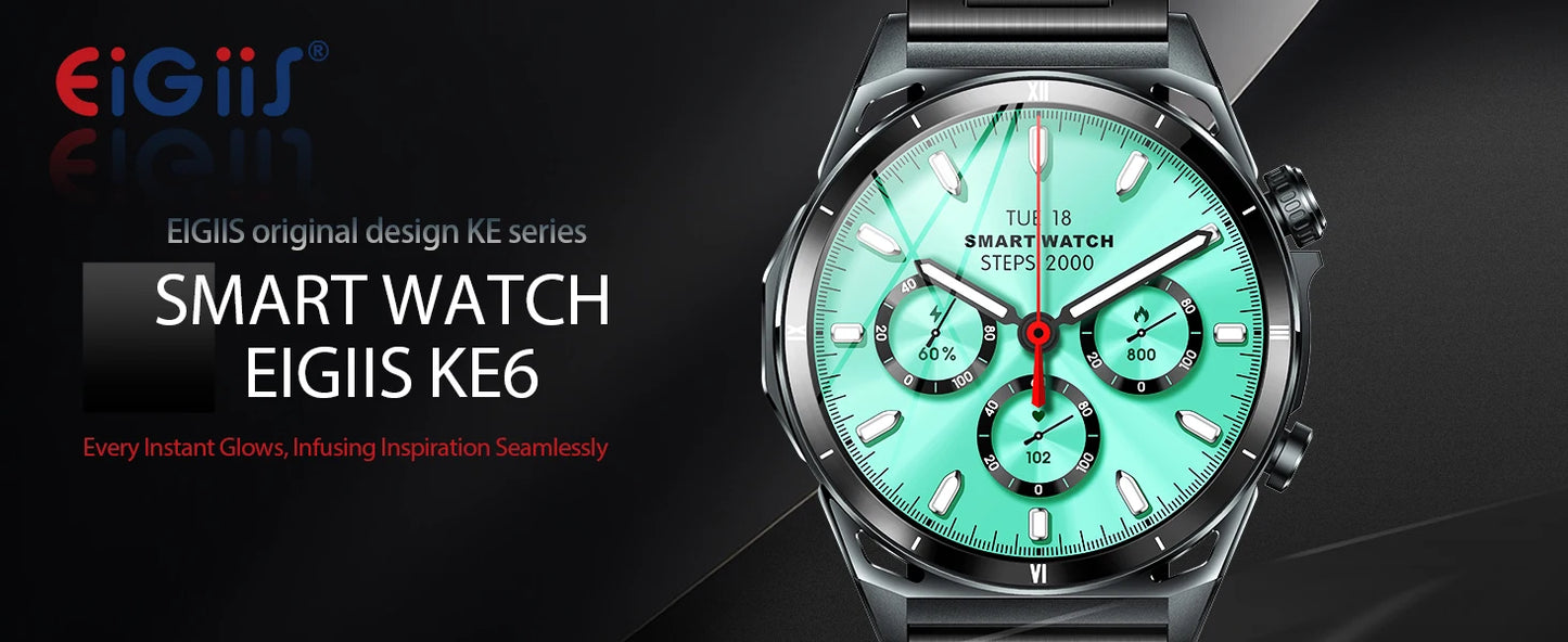 New Smart Watch KE6 1.43" AMOLED Display Men Black Sports Watch, KE Series Bluetooth, Call Health Monitor, IP68 Waterproof