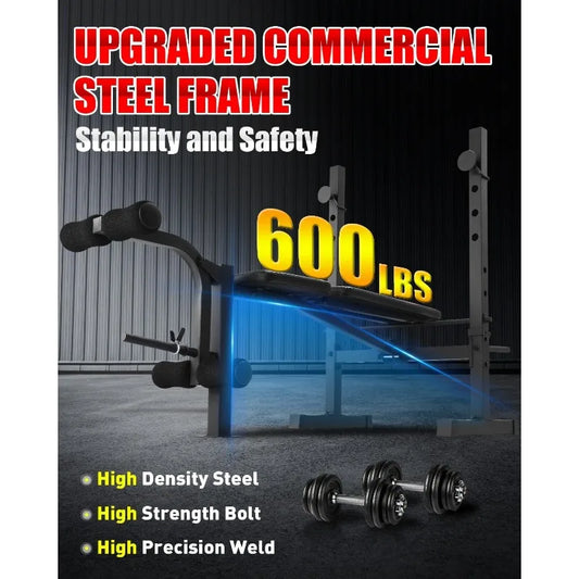 OPPSDECOR Adjustable Weight Bench Set with Squat Rack and Leg Extension/Curl for Home Gym