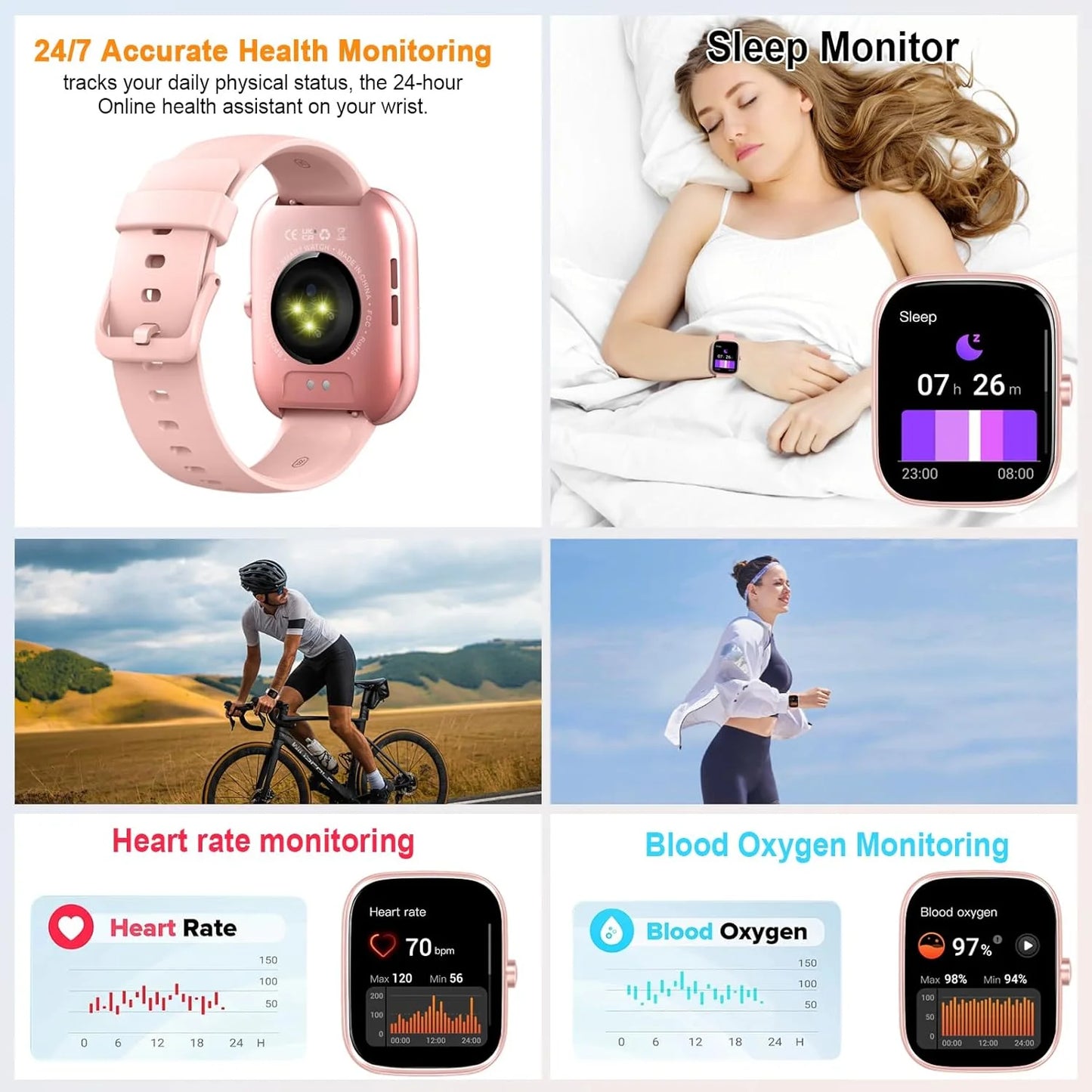 1.91" Smartwatch (Answer/Make Call), IP68 Waterproof, Fitness Tracker, 110+ Sport Modes, Heart Rate and Sleep Monit