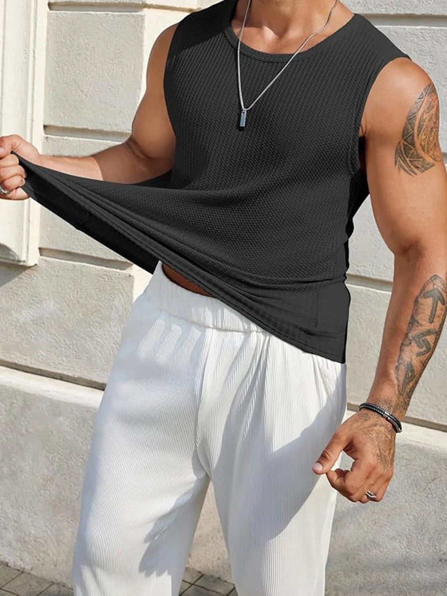 Men’s Ribbed Knit Tank Tops – Solid Color Sleeveless Workout Shirts